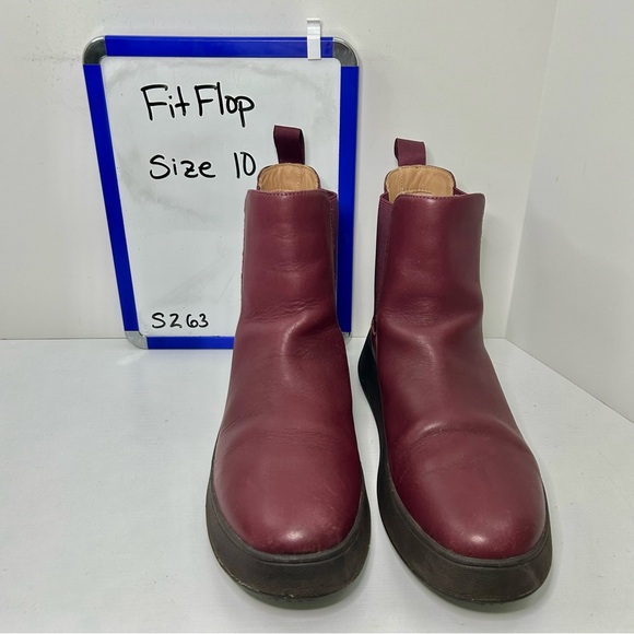 Fitflop F-Mode Plummy Purple Leather Platform Ankle Chelsea Boots Size 10 - Picture 16 of 16